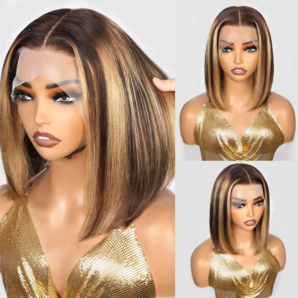 Beme Glueless ReadyWear 13x4 Blonde Highlight BOB Wig 100% Human Hair