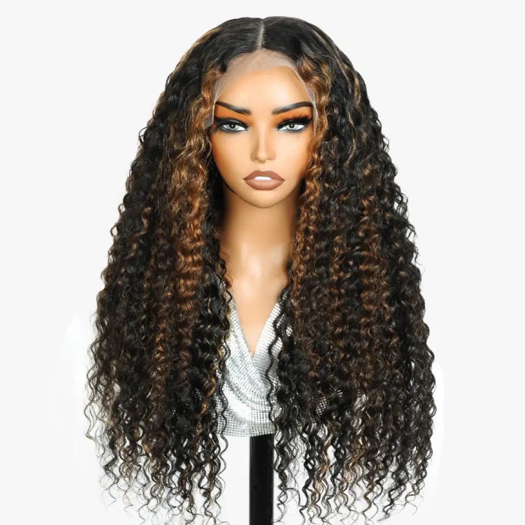 Beme Glueless ReadyWear 13x4 Brown Highlights Jerry Curly Wig 100% Human Hair
