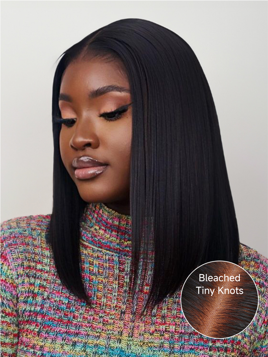 Beme Glueless ReadyWear 4x4 Natural Black Silk Straight BOB Wig 100% Human Hair