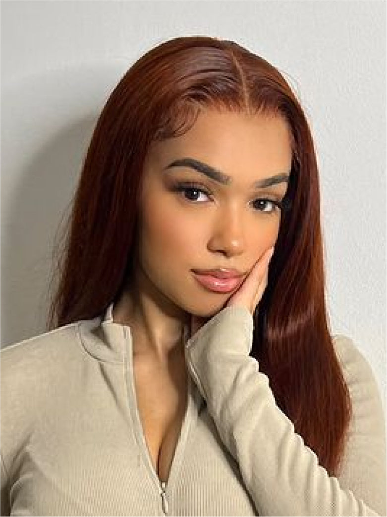 Beme Pre everything 5x5 Reddish Brown& Burgundy Straight Wig With 100% Human Hair