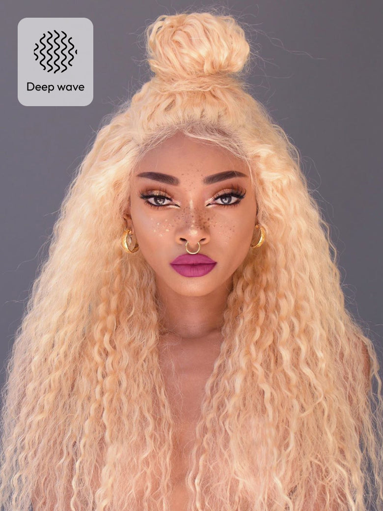 Beme 13x4 Blonde & Ginger Water & Deep Wave Wig With 100% Human Hair