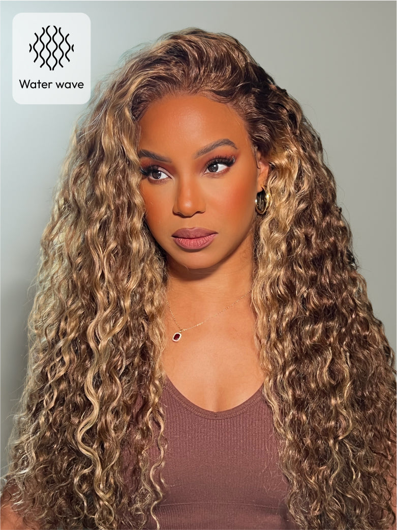 Beme Glueluess Plus 13x4 Blonde Highlight Water & Deep Wave Wig With 100% Human Hair