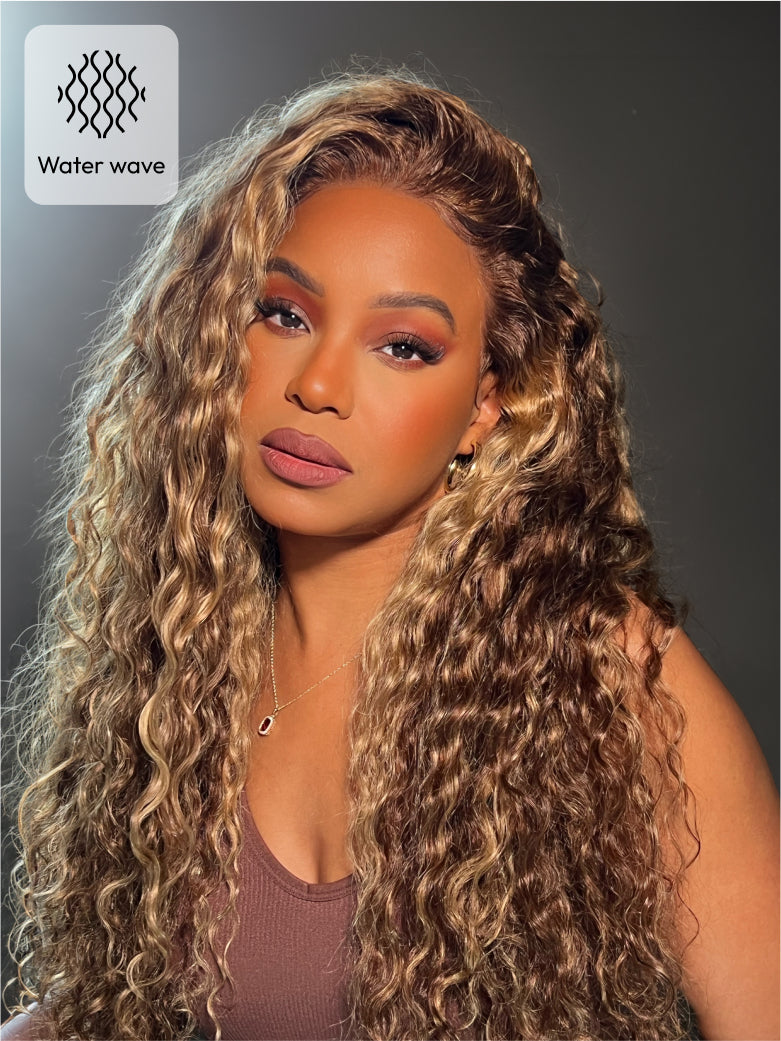 Beme Glueluess Plus 13x4 Blonde Highlight Water & Deep Wave Wig With 100% Human Hair