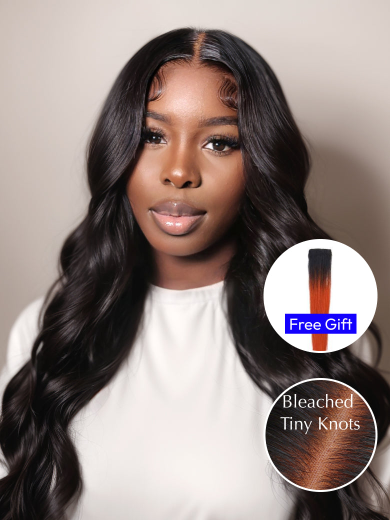 Beme 13x0.5 T Mid Part Black & Sparkling Amber Body Wave Wig With 100% Human Hair