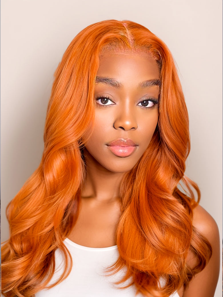 Beme  T Mid Part Ginger Body Wave Wig With 100% Human Hair