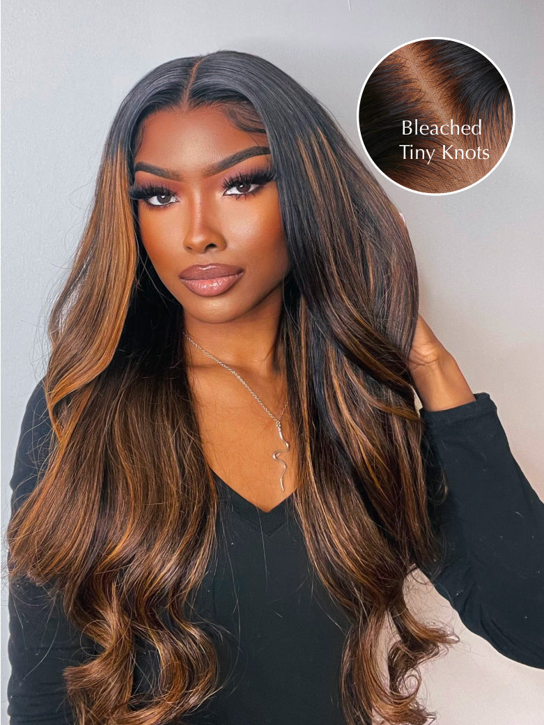 Beme Glueluess Plus 13x4 Brown & Blonde Highlights Body Wave Wig | 100% Human Hair