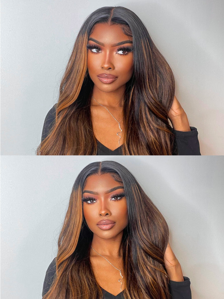 Beme Glueluess Plus 13x4 Brown & Blonde Highlights Body Wave Wig | 100% Human Hair