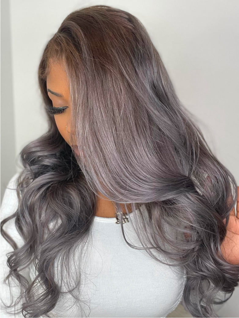 Beme Glueluess Plus 13x4 Trendsetting Ash Gray Ombre Body Wave Wig | 100% Human Hair