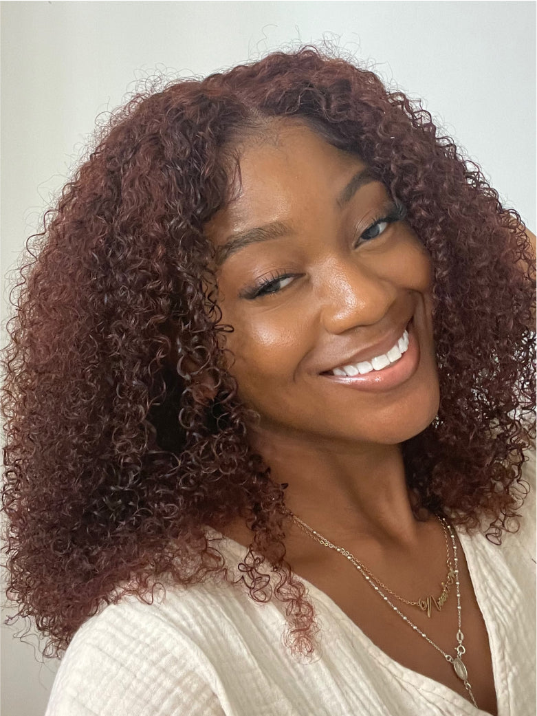 Beme Glueless Plus 4x4 Light Brown & Reddish Brown Jerry Curly Bob Wigs With 100% Human Hair