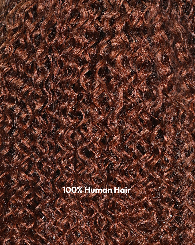 Beme Glueless Plus 4x4 Light Brown & Reddish Brown Jerry Curly Bob Wigs With 100% Human Hair