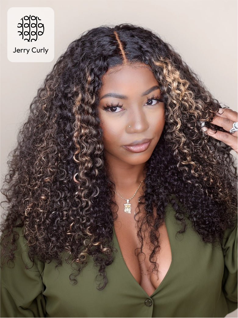 Beme Glueluess Plus 13x4 Blonde Highlight Jerry&Kinky Curly Wig | 100% Human Hair