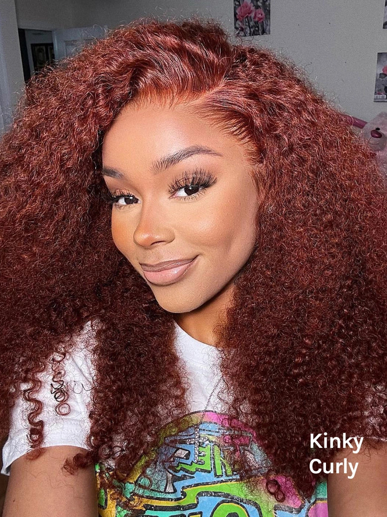 Beme Glueluess Plus 13x4 Reddish Brown Jerry&Kinky Curly Wig | 100% Human Hair