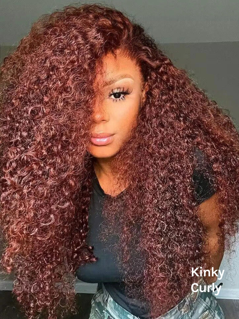 Beme Glueluess Plus 13x4 Reddish Brown Jerry&Kinky Curly Wig | 100% Human Hair