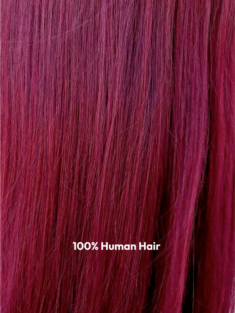 Beme 3x0.5 T Mid Part Burgundy & Highlight & Ginger Straight Wig With 100% Human Hair