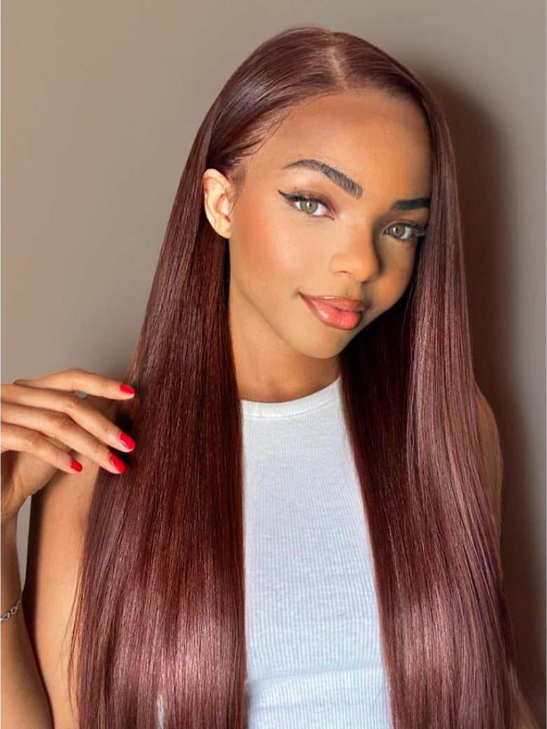 Beme Glueluess Plus 13x4  Reddish Brown& Ginger Straight Wig With 100% Human Hair