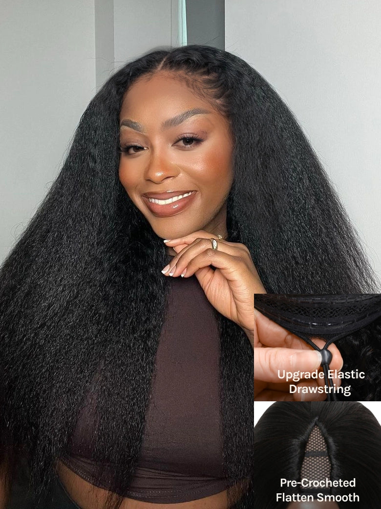 Beme V Part 2.0 Kinky Straight Glueless  Wigs100% Human hair and  Black Women natural hair