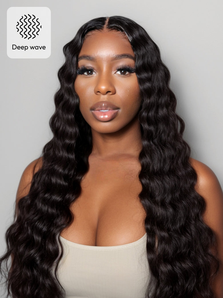 Beme Glueluess Plus 13x4 Black & Reddish Brown Water&Deep Wave Wig With 100% Human Hair