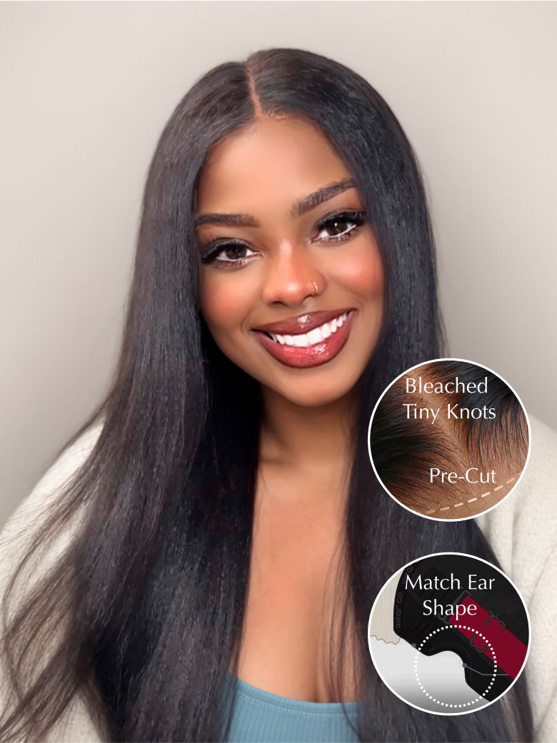 Beme Glueless Plus 5x5 Black Yaki Straight Wig With 100% Human Hair