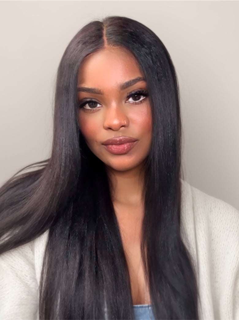 Beme Glueless Plus 5x5 Black Yaki Straight Wig With 100% Human Hair