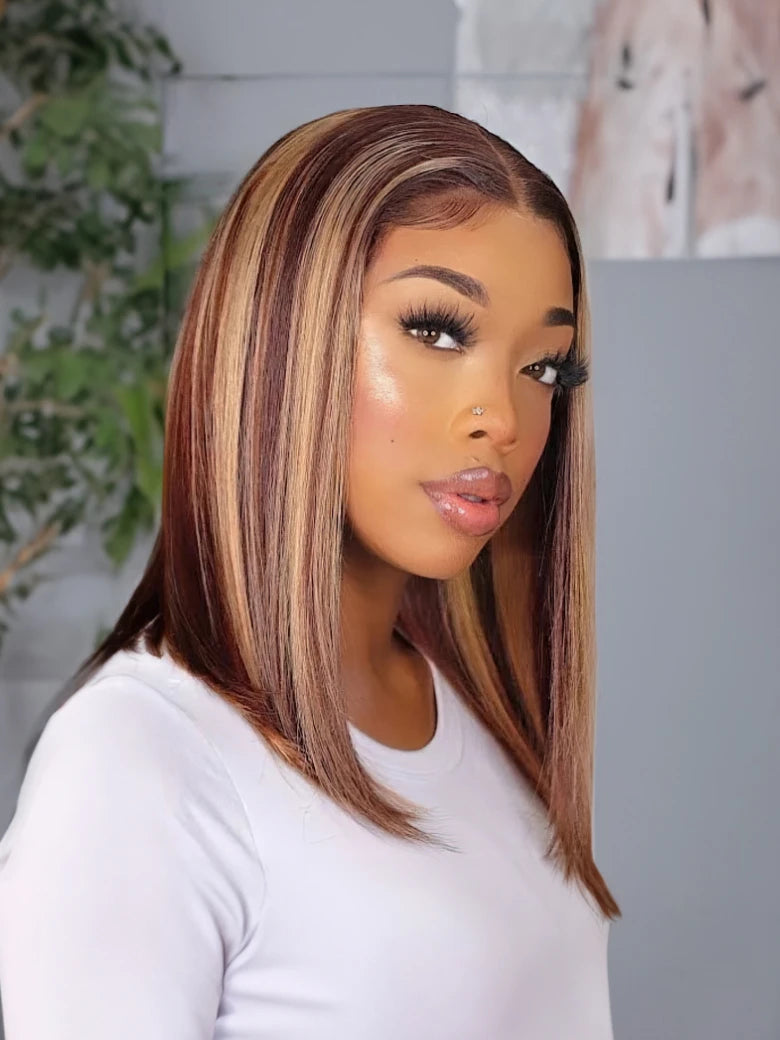 Beme Glueless ReadyWear 13x4 Blonde Highlight BOB Wig 100% Human Hair