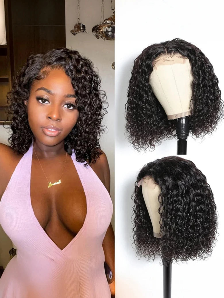 Beme Glueless ReadyWear 13x4 Natural Black Water Wave BOB Wig 100% Human Hair