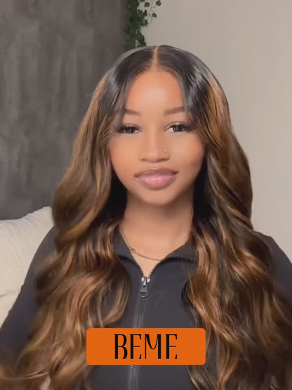 Beme 13x4 Glueless ReadyWear Brown Highlights Body Wave Wig 100% Human Hair