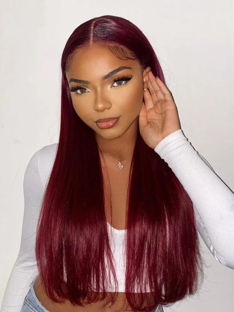 Beme Glueless ReadyWear 13x4 Burgundy Straight Wig 100% Human Hair