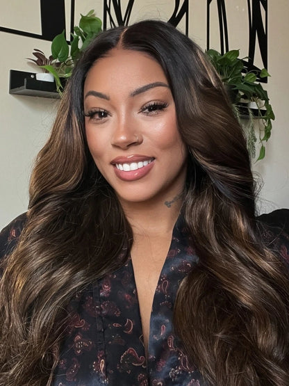 Beme 13x4 Glueless ReadyWear Brown Highlights Body Wave Wig 100% Human Hair