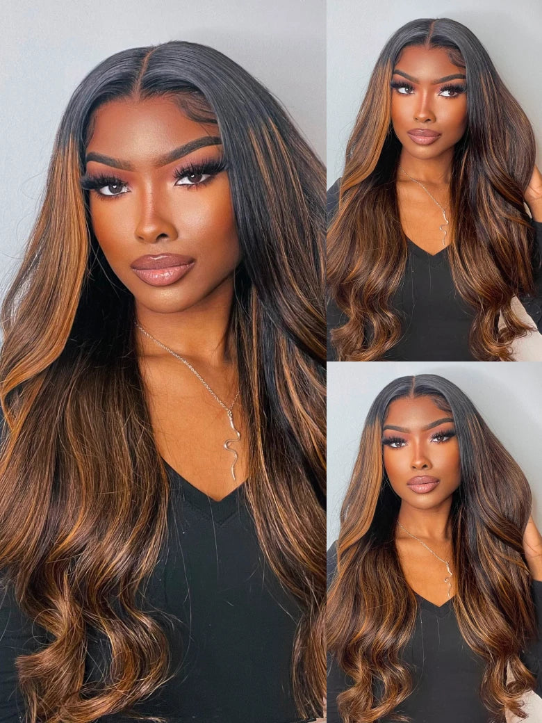Beme 13x4 Glueless ReadyWear Brown Highlights Body Wave Wig 100% Human Hair