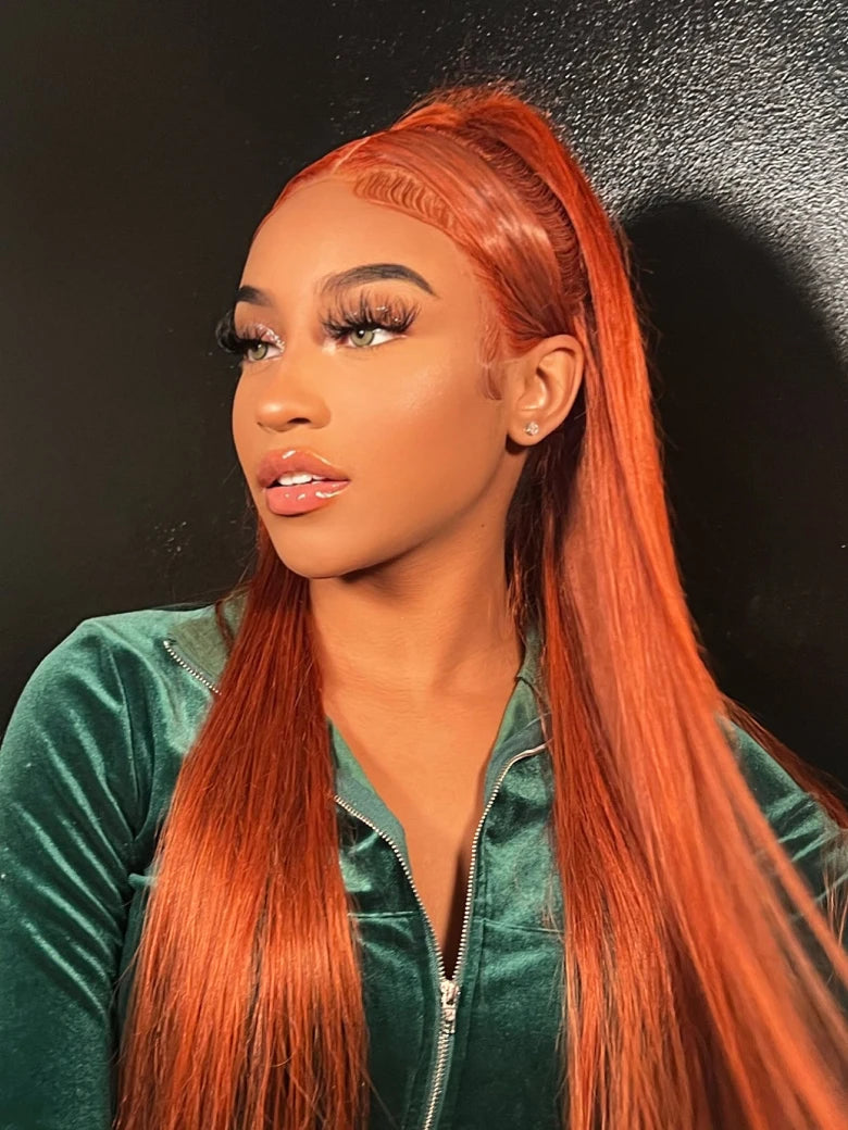 Beme Glueless ReadyWear 13x4 Ginger Straight Wig 100% Human Hair