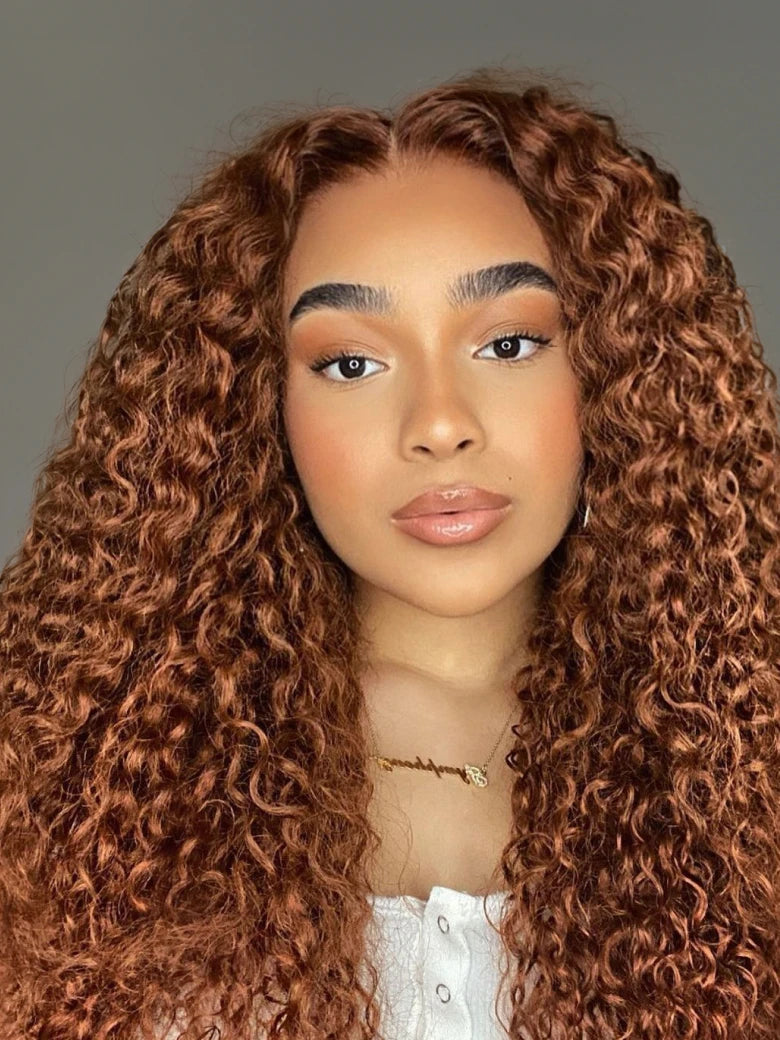 Beme Glueless ReadyWear 13x4 Copper Shimmer Jerry Curly Wig 100% Human Hair