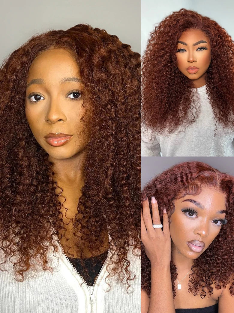 Beme 13x4 Glueless ReadyWear Reddish Brown Jerry Curly Wig 100% Human Hair