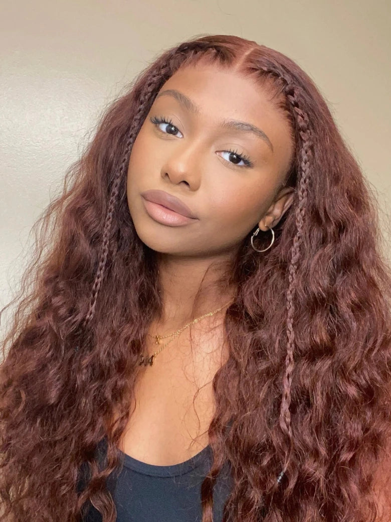 Beme Glueless ReadyWear 13x4 Reddish Brown Water Wave Wig 100% Human Hair