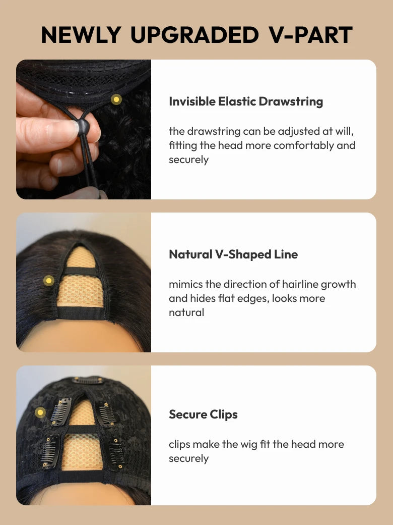 Beme V Part 2.0 Kinky Straight Glueless Wigs 100% Human hair